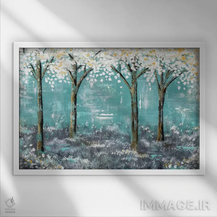 تابلو آبیهای جنگل اثر آنجلا بادن - نمای قابدار سفید