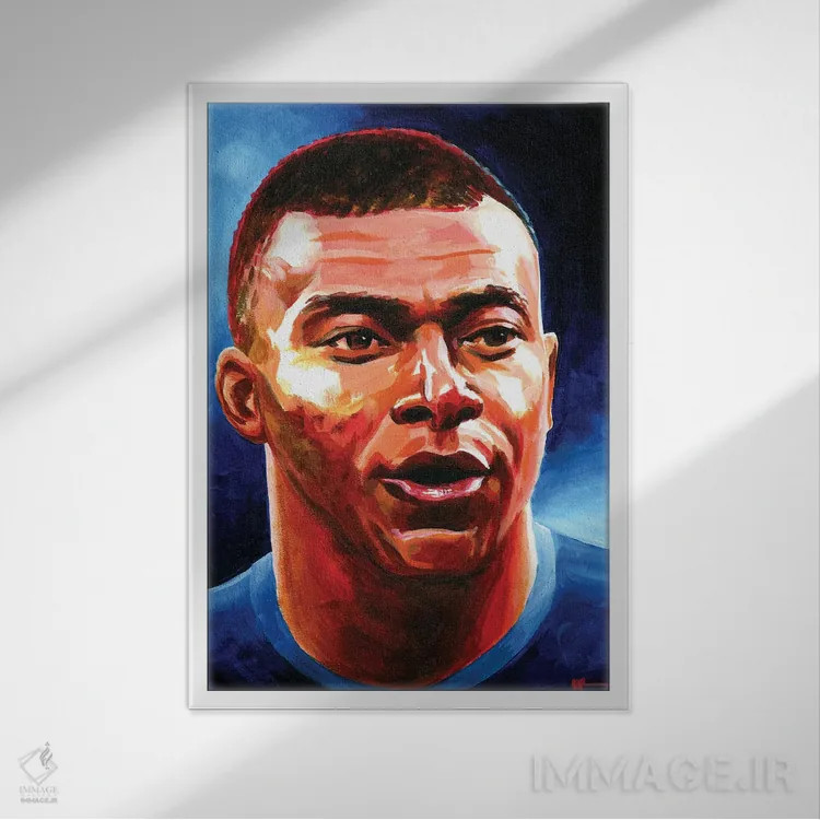 تابلو کیلیان امباپه (بازیکن فوتبال) اثر الکس استاچبری - نمای قابدار سفید