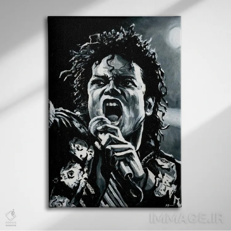 تابلو مایکل جکسون (خواننده) اثر الکس استاچبری - نمای روبهرو روی دیوار