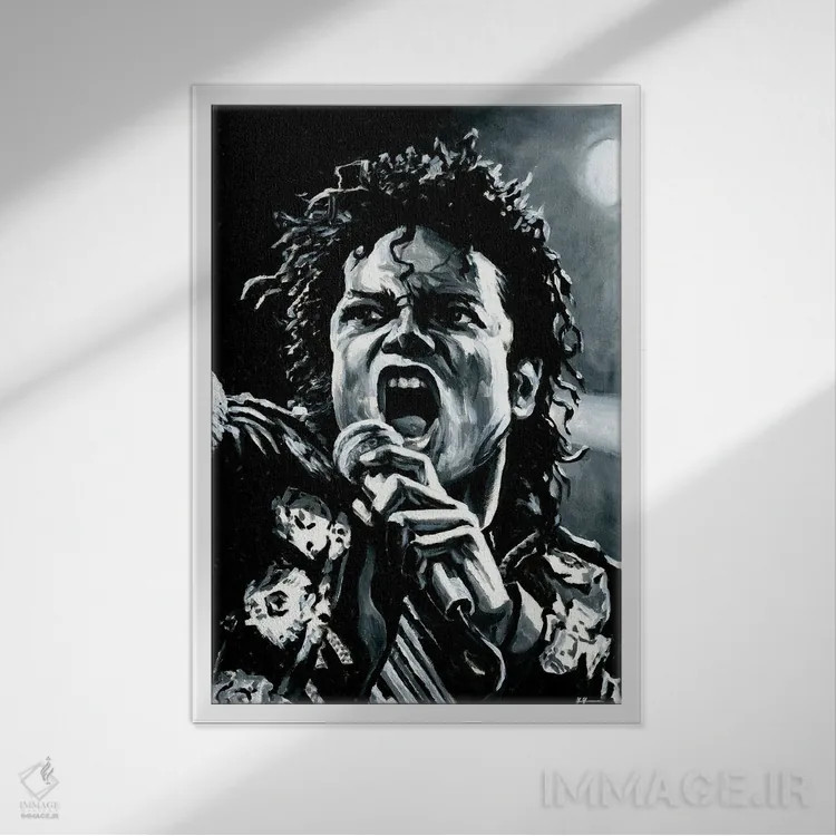 تابلو مایکل جکسون (خواننده) اثر الکس استاچبری - نمای قابدار سفید
