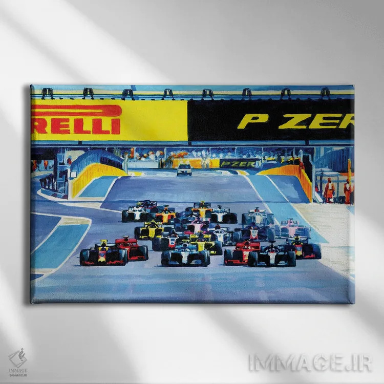 تابلو رقابت برای پیچ اول (مسابقه) اثر الکس استاچبری - نمای روبهرو روی دیوار