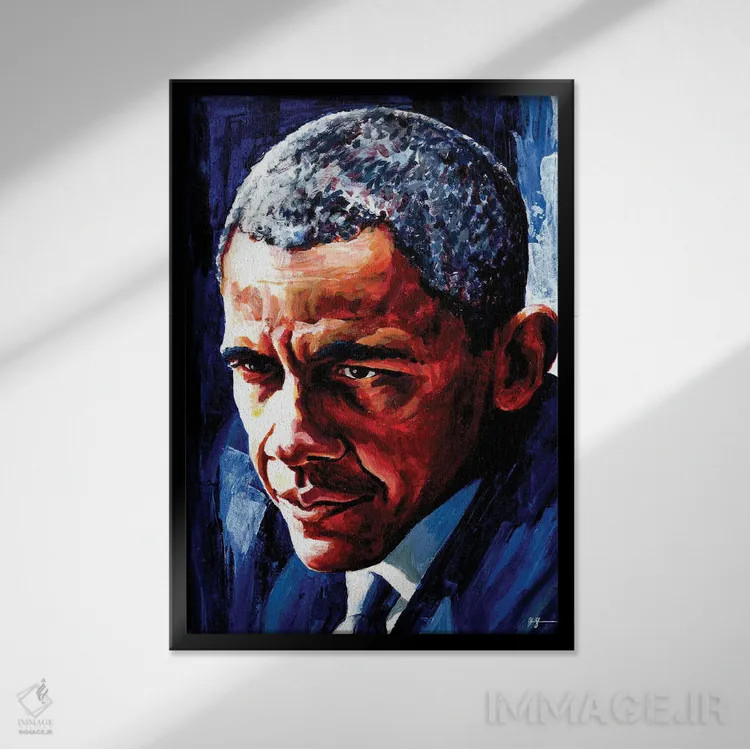 تابلو باراک اوباما (سیاستمدار) اثر الکس استاچبری - نمای قابدار مشکی