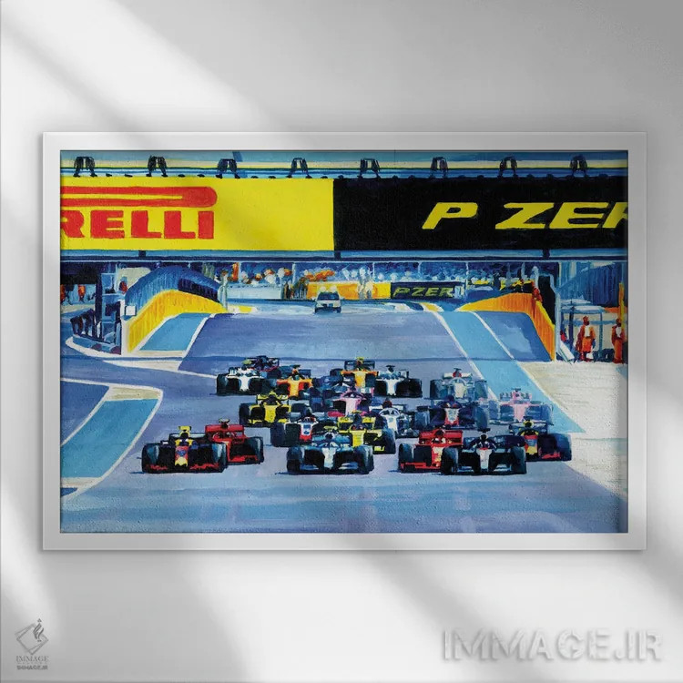 تابلو رقابت برای پیچ اول (مسابقه) اثر الکس استاچبری - نمای قابدار سفید