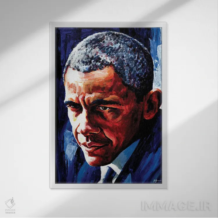 تابلو باراک اوباما (سیاستمدار) اثر الکس استاچبری - نمای قابدار سفید
