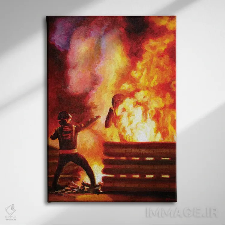 تابلو رومن گروژان (راننده فرمول یک) اثر الکس استاچبری - نمای روبهرو روی دیوار