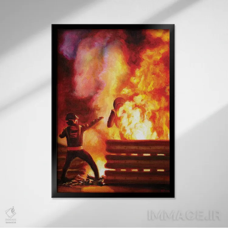 تابلو رومن گروژان (راننده فرمول یک) اثر الکس استاچبری - نمای قابدار مشکی