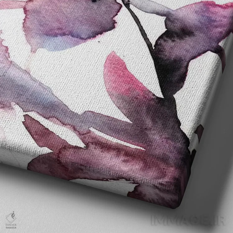 تابلو گلهای صورتی و بنفش با آبرنگ ۲ اثر آندریا بیجو - نمای نزدیک بافت بوم