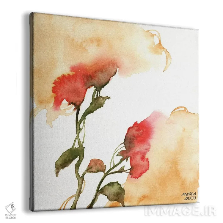 تابلو گلهای زرد و قرمز با آبرنگ ۲ اثر آندریا بیجو - نمای پرسپکتیو محصول