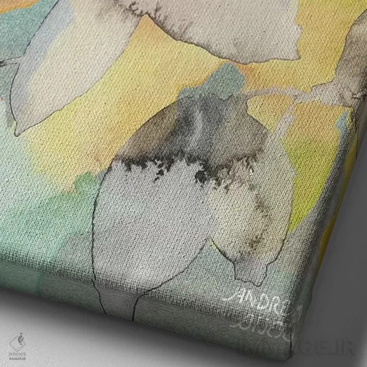 تابلو برگهای زرد انتزاعی اثر آندریا بیجو - نمای نزدیک بافت بوم