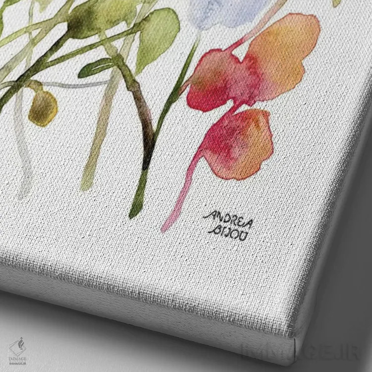 تابلو گلهای آبی و صورتی اثر آندریا بیجو - نمای نزدیک بافت بوم