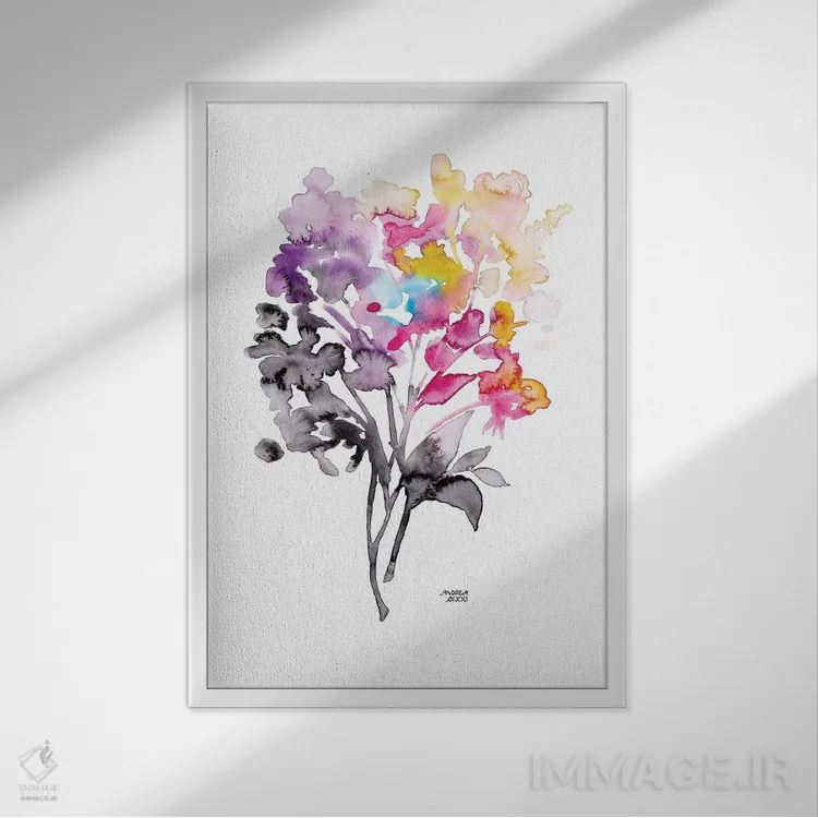 تابلو دستهگل رنگارنگ اثر آندریا بیجو - نمای قابدار سفید