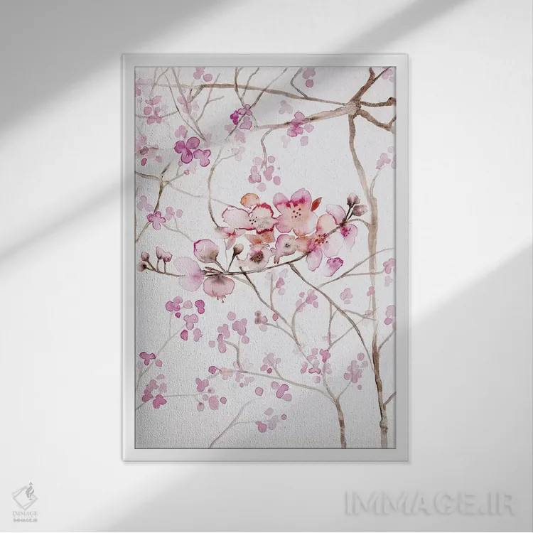 تابلو شکوفههای گیلاس اثر آندریا بیجو - نمای قابدار سفید