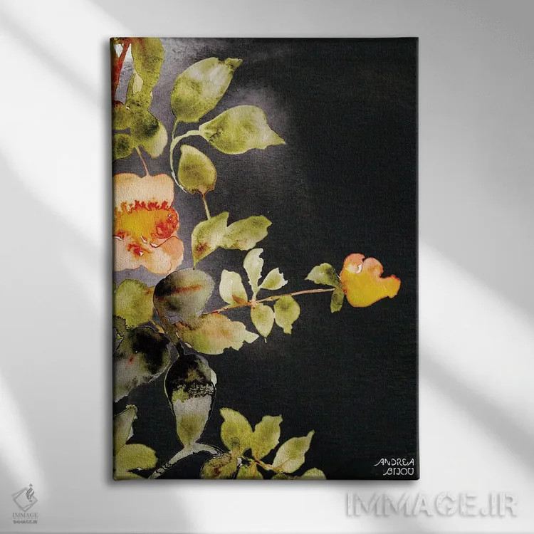 تابلو رزها روی زمینه مشکی اثر آندریا بیجو - نمای روبهرو روی دیوار