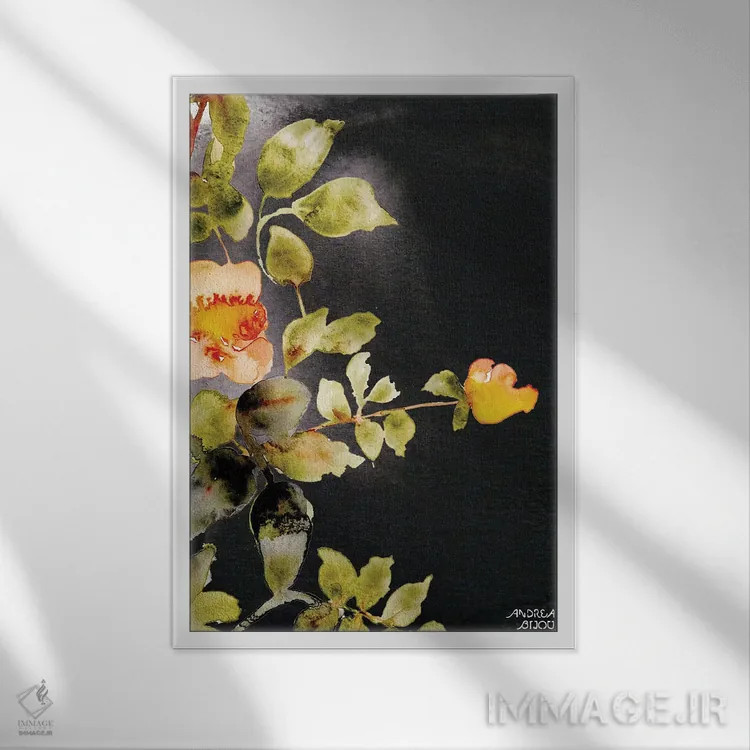 تابلو رزها روی زمینه مشکی اثر آندریا بیجو - نمای قابدار سفید