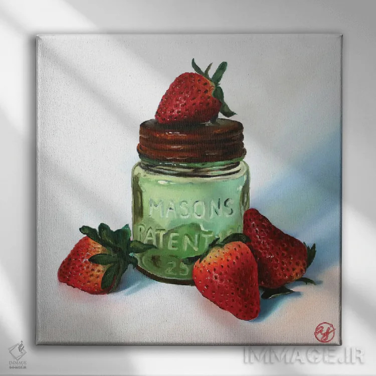 تابلو توت فرنگی نیمپیمانه سبز اثر ابرا جانسون - نمای روبهرو روی دیوار