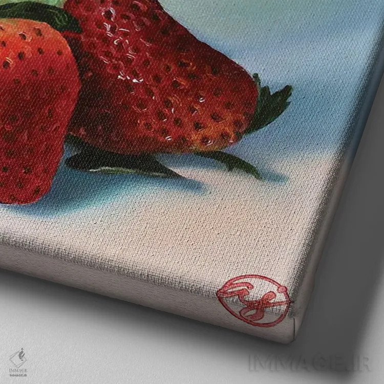 تابلو توت فرنگی نیمپیمانه سبز اثر ابرا جانسون - نمای نزدیک بافت بوم