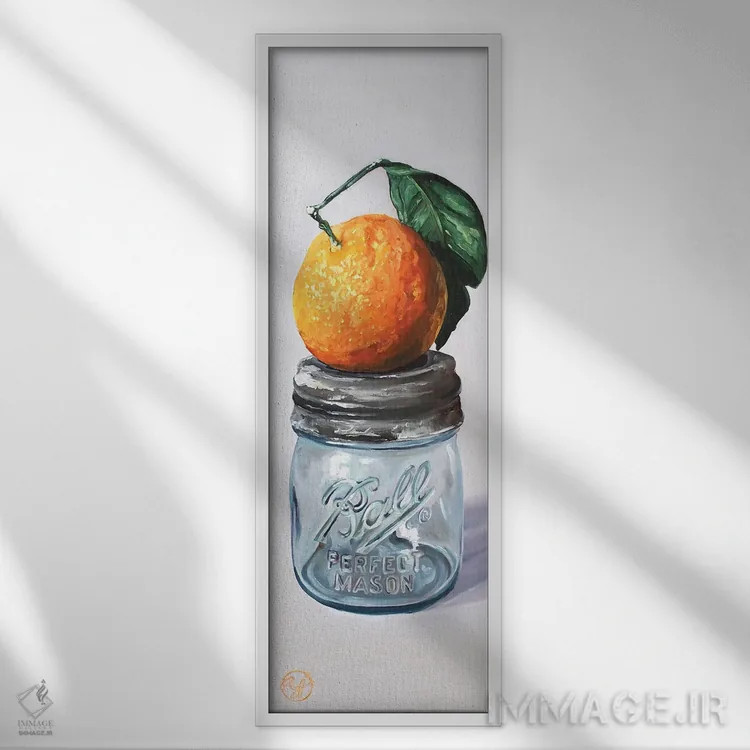 تابلو نیمپیمانه نارنگی اثر ابرا جانسون - نمای قابدار سفید