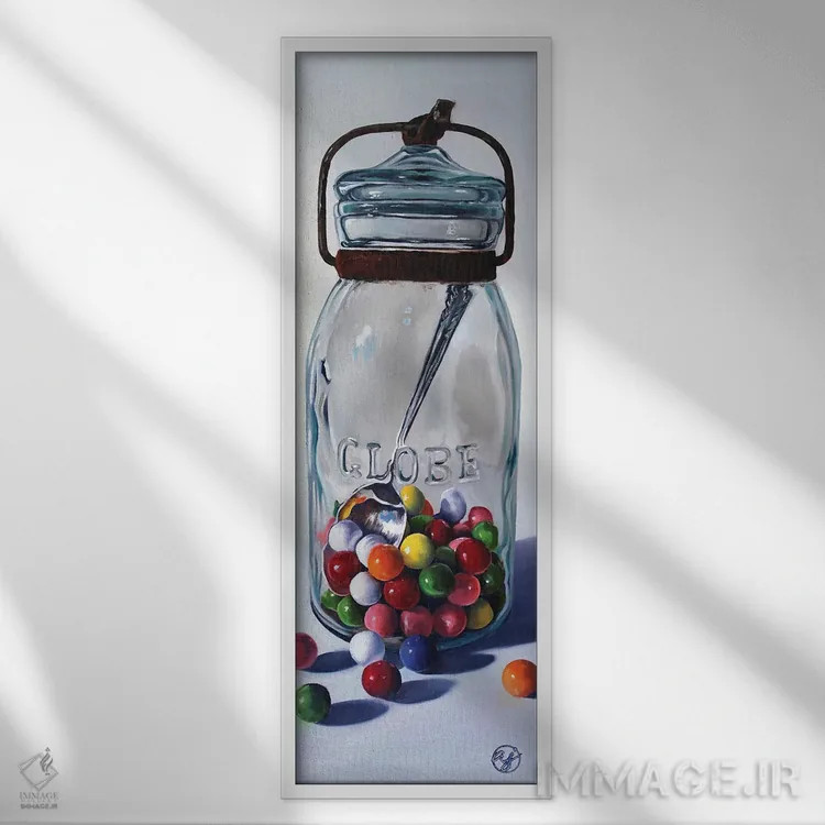 تابلو آدامس بادکنکی نوم نوم اثر ابرا جانسون - نمای قابدار سفید