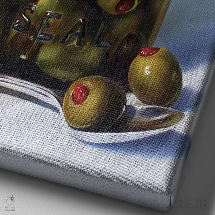 تابلو دوستت دارم (با بازی واژهای زیتون) اثر ابرا جانسون - نمای نزدیک بافت بوم