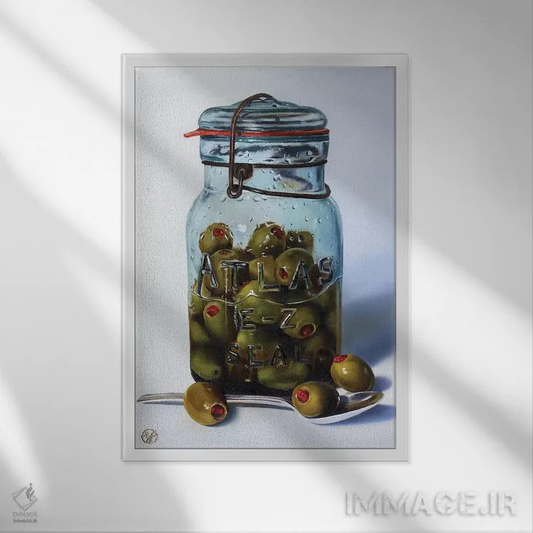 تابلو دوستت دارم (با بازی واژهای زیتون) اثر ابرا جانسون - نمای قابدار سفید