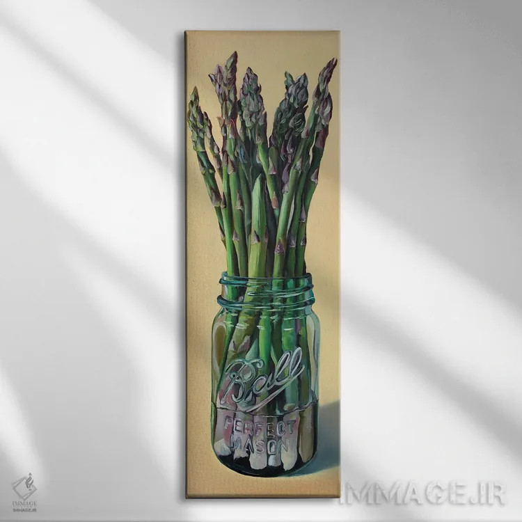تابلو شیشه اسپاراگوس اثر ابرا جانسون - نمای روبهرو روی دیوار