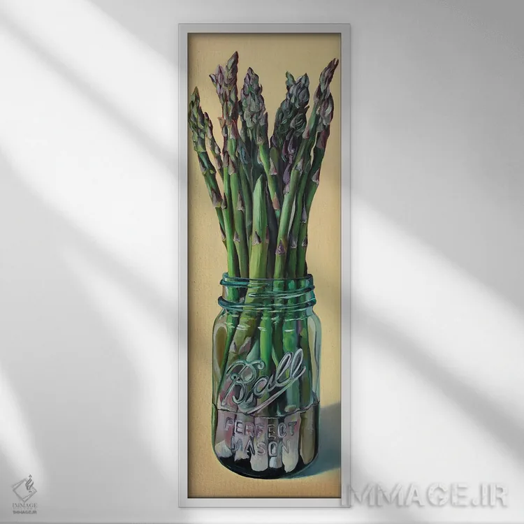 تابلو شیشه اسپاراگوس اثر ابرا جانسون - نمای قابدار سفید