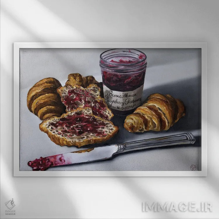 تابلو کروسان و مربا اثر ابرا جانسون - نمای قابدار سفید