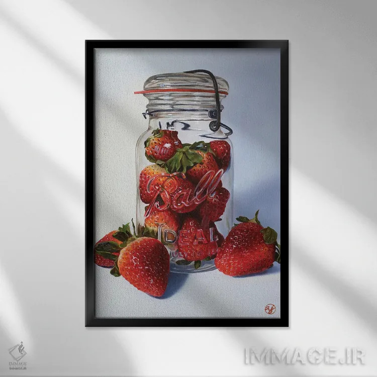 تابلو مزارع توتفرنگی اثر ابرا جانسون - نمای قابدار مشکی