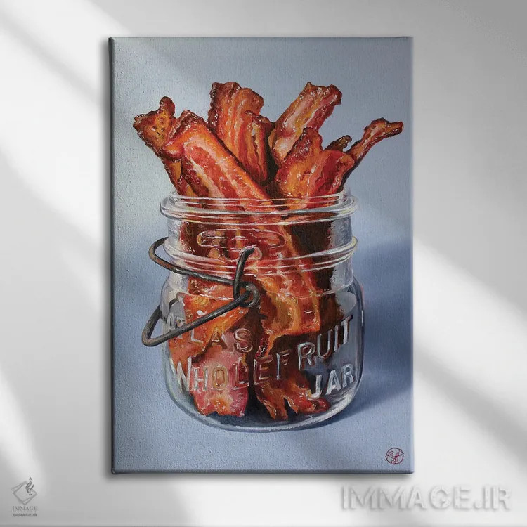 تابلو مرا دیوانه کن بیکن! اثر ابرا جانسون - نمای روبهرو روی دیوار