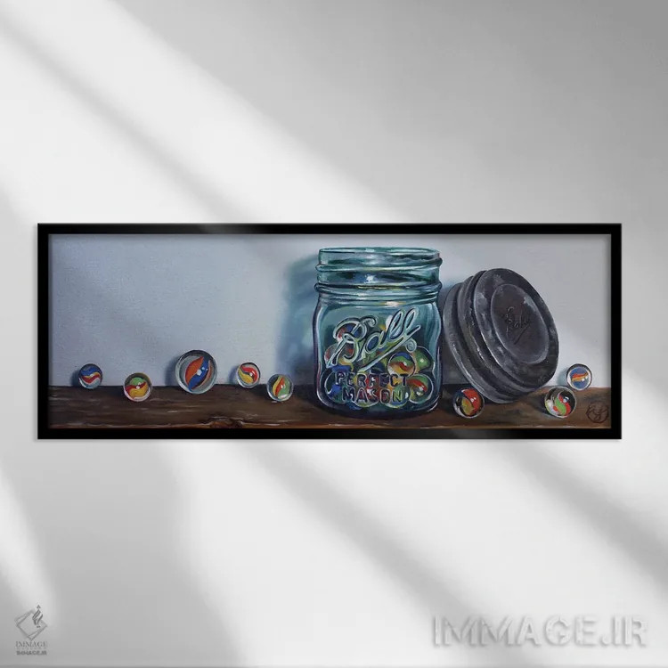 تابلو شیشه تیلهای ۲ اثر ابرا جانسون - نمای قابدار مشکی