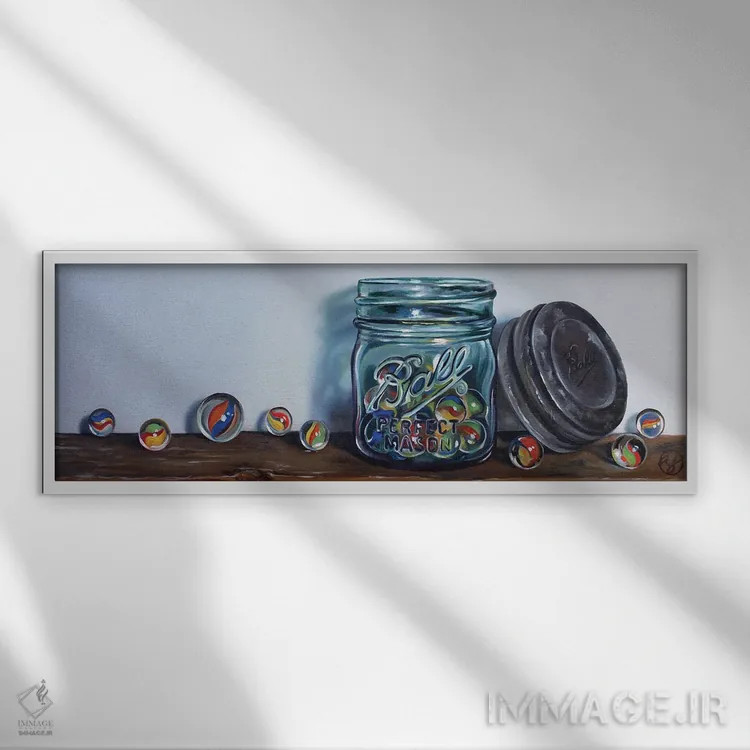 تابلو شیشه تیلهای ۲ اثر ابرا جانسون - نمای قابدار سفید