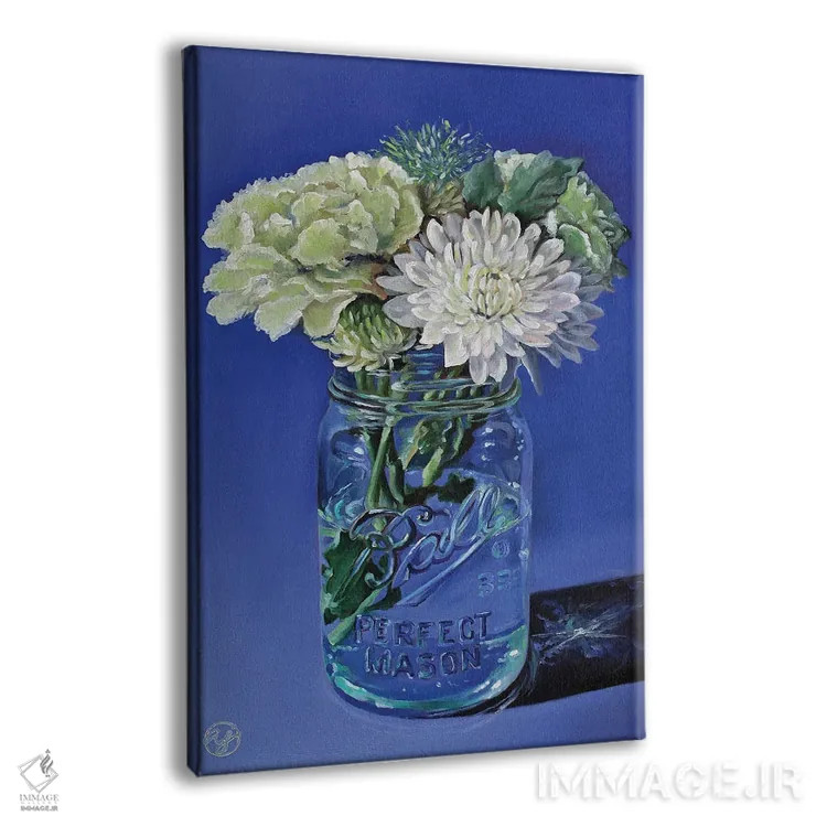 تابلو شیشهٔ مربا با گلها اثر ابرا جانسون - نمای پرسپکتیو محصول