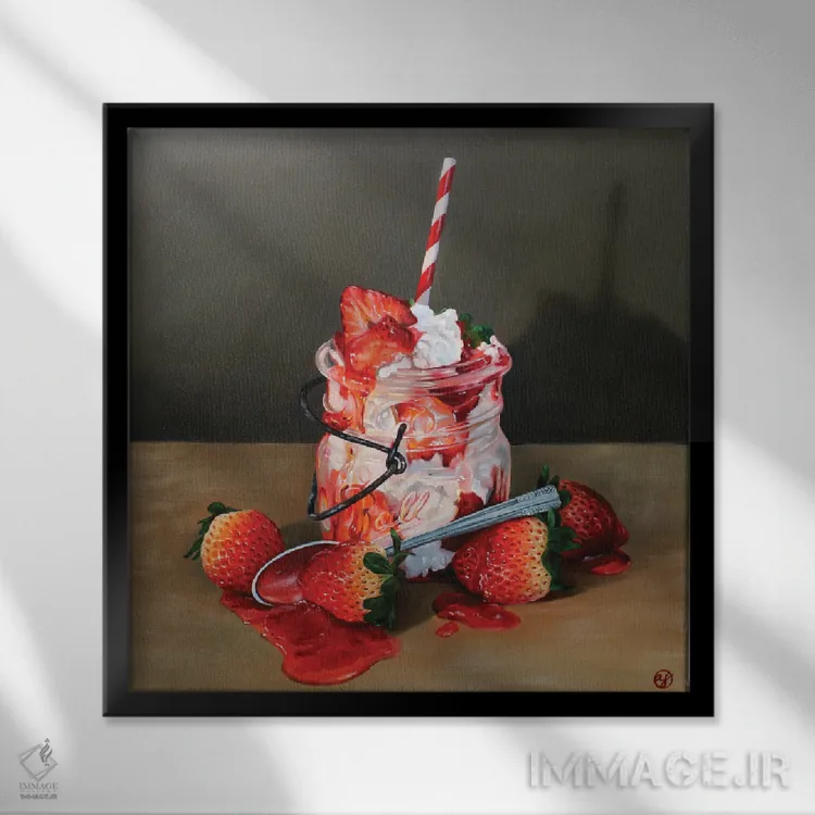 تابلو توتفرنگی و خامه اثر ابرا جانسون - نمای قابدار مشکی