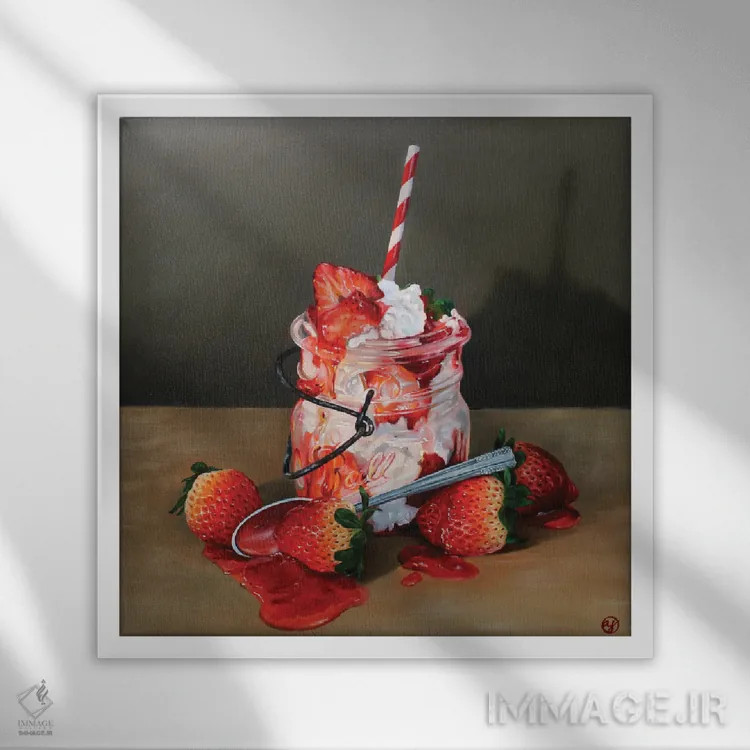 تابلو توتفرنگی و خامه اثر ابرا جانسون - نمای قابدار سفید