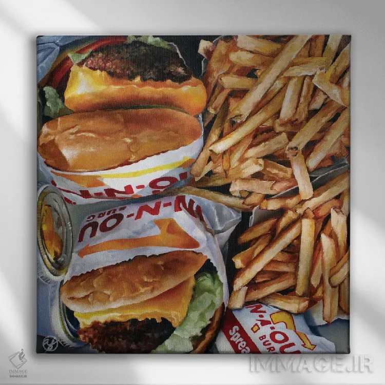 تابلو همبرگر برای دو نفر اثر ابرا جانسون - نمای روبهرو روی دیوار