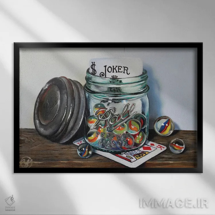 تابلو جوکر و پادشاه اثر ابرا جانسون - نمای قابدار مشکی