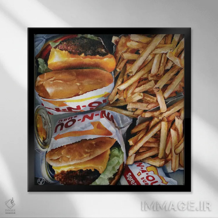 تابلو همبرگر برای دو نفر اثر ابرا جانسون - نمای قابدار مشکی