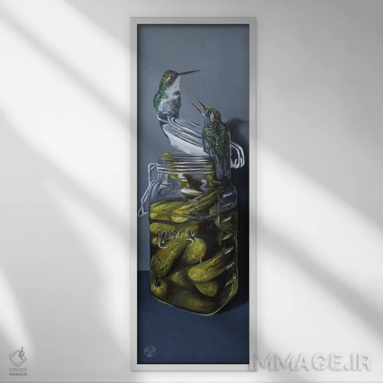 تابلو زنبور، مرغ مگسخوار و خیارشور اثر ابرا جانسون - نمای قابدار سفید