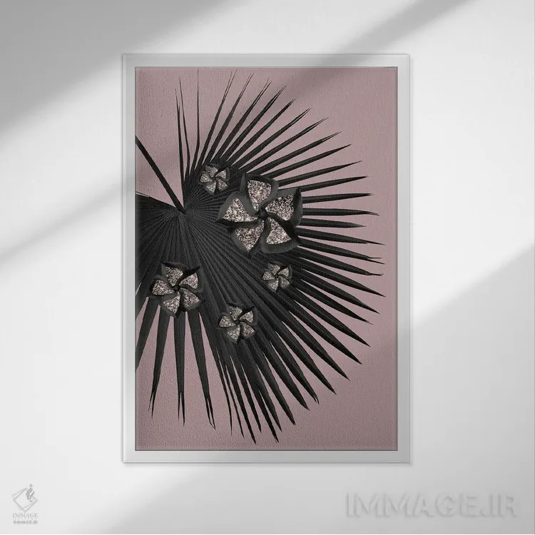 تابلو درخت بادبزنی با گل و درخشش چشمگیر III اثر هنر آنیتا و بلا - نمای قابدار سفید