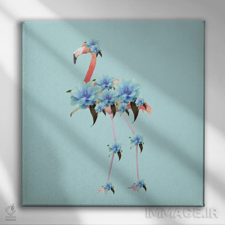 تابلو فلامینگو گلدار I اثر هنر آنیتا و بلا - نمای روبهرو روی دیوار