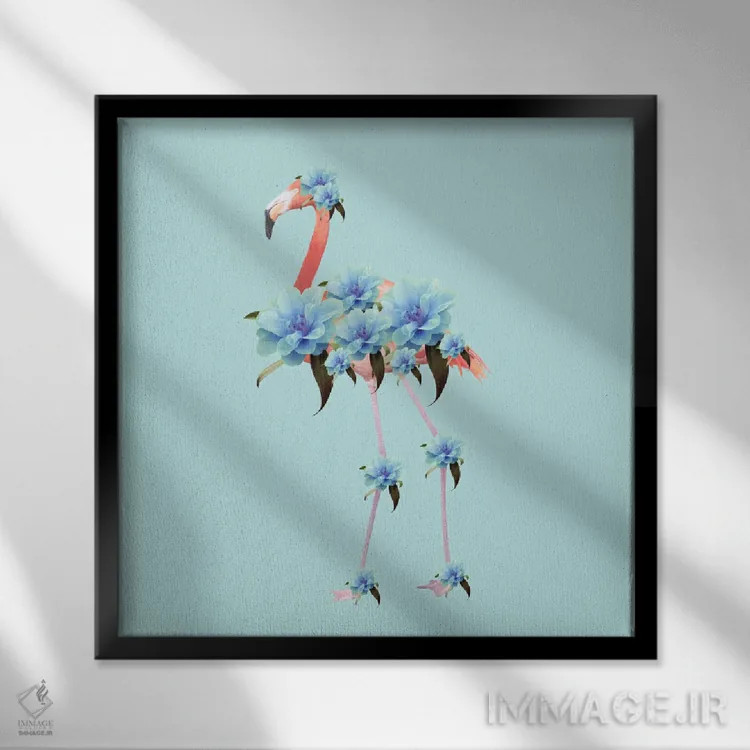 تابلو فلامینگو گلدار I اثر هنر آنیتا و بلا - نمای قابدار مشکی