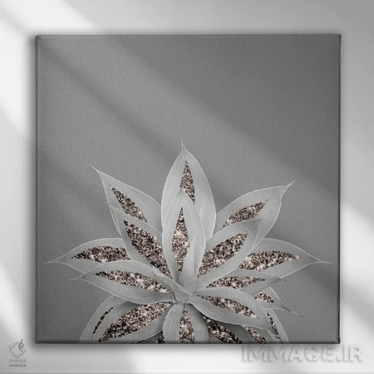 تابلو آگاو خاکستری I با درخشش رزگلد اثر هنر آنیتا و بلا - نمای روبهرو روی دیوار