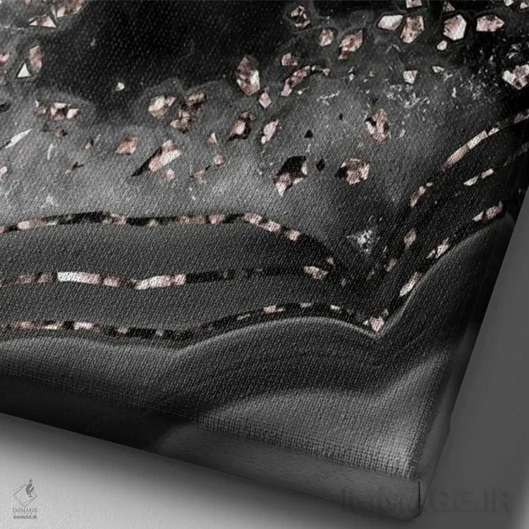 تابلو عقیق با درخشش رزگلد در شب پرزرقوبرق I اثر هنر آنیتا و بلا - نمای نزدیک بافت بوم