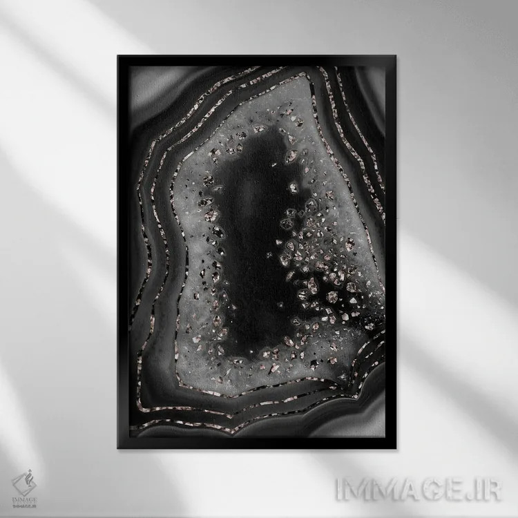 تابلو عقیق با درخشش رزگلد در شب پرزرقوبرق I اثر هنر آنیتا و بلا - نمای قابدار مشکی