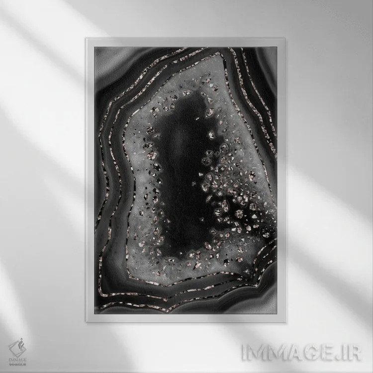 تابلو عقیق با درخشش رزگلد در شب پرزرقوبرق I اثر هنر آنیتا و بلا - نمای قابدار سفید