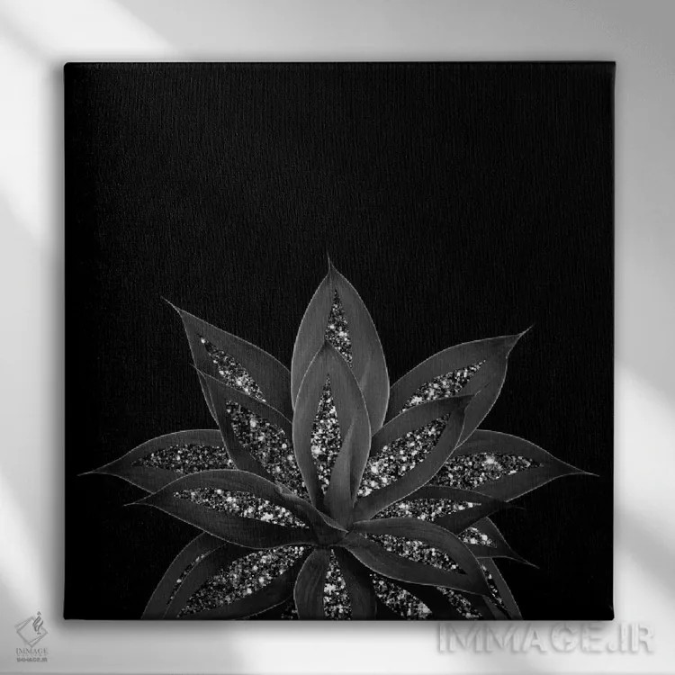 تابلو آگاو خاکستری-سیاه با درخشش سیاه و نقرهای II اثر هنر آنیتا و بلا - نمای روبهرو روی دیوار