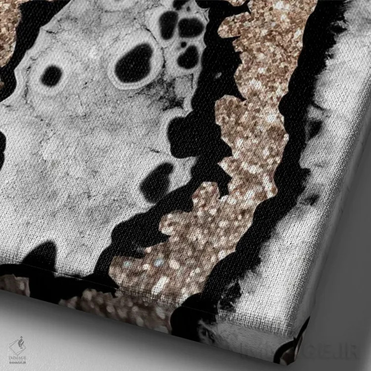 تابلو عقیق خاکستری، سیاه و سفید با درخشش طلایی IB اثر هنر آنیتا و بلا - نمای نزدیک بافت بوم