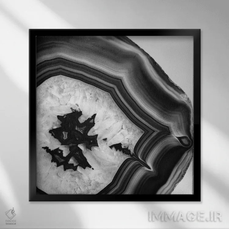 تابلو عقیق خاکستری، سیاه و سفید شیک I اثر هنر آنیتا و بلا - نمای قابدار مشکی