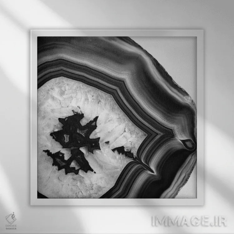 تابلو عقیق خاکستری، سیاه و سفید شیک I اثر هنر آنیتا و بلا - نمای قابدار سفید