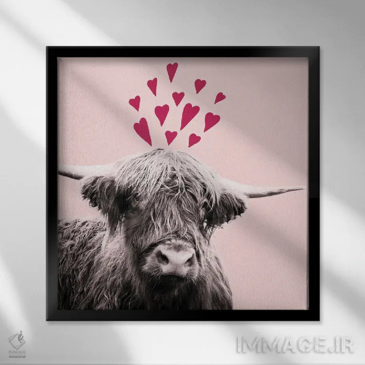 تابلو گاو کوهستانی روز ولنتاین I اثر هنر آنیتا و بلا - نمای قابدار مشکی